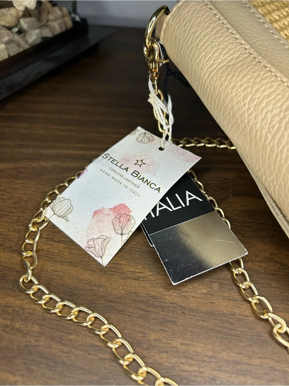 Stella Bianca NWT Cappuccino Genuine Leather Made in Italy Crossbody Purse